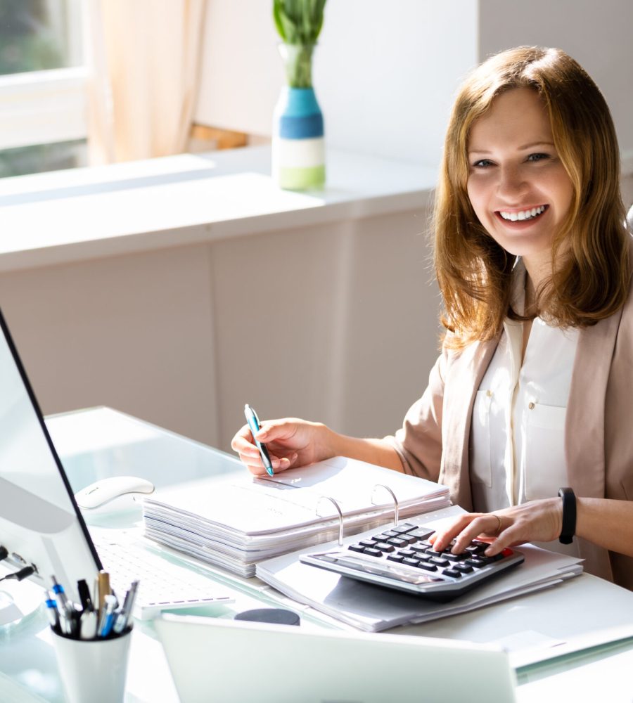 Professional Accountant Woman In Office Doing Accounting And Budget
